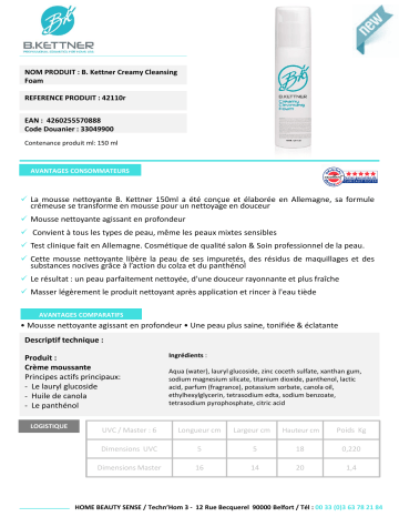 Product information | B Kettner 42110R Mousse nettoyante Product fiche | Fixfr