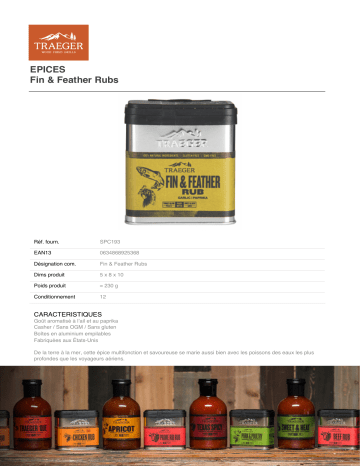 Product information | Traeger FIN & FEATHER RUBS - 230 g Epices Product fiche | Fixfr