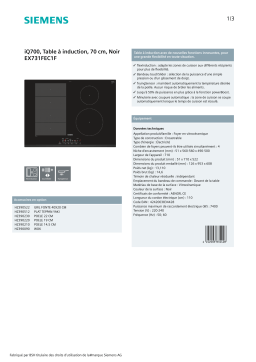 Siemens EX731FEC1F IQ700 Table induction Product fiche