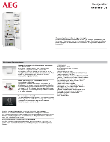 Product information | AEG SFE818E1DS Réfrigérateur 1 porte encastrable Product fiche | Fixfr