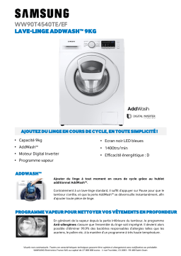 Samsung WW90T4540TE/EF AddWash Lave linge hublot Product fiche