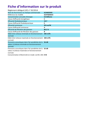 Product information | Schneider SCHT6044CX Hotte tiroir Product fiche | Fixfr