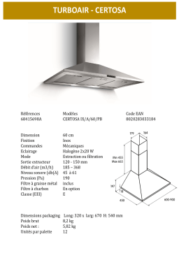 Turboair CERTOSA IX/A/60/PB Hotte décorative murale Product fiche