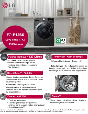 Product information | LG F71P12BS Lave linge hublot Product fiche | Fixfr