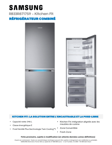 Product information | Samsung RB33R8717S9 Réfrigérateur combiné Product fiche | Fixfr