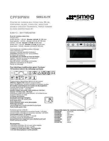 Product information | Smeg CPF9IPWH Piano de cuisson induction Product fiche | Fixfr