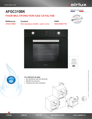 Product information | Airlux AFGC310BK Four encastrable Product fiche | Fixfr