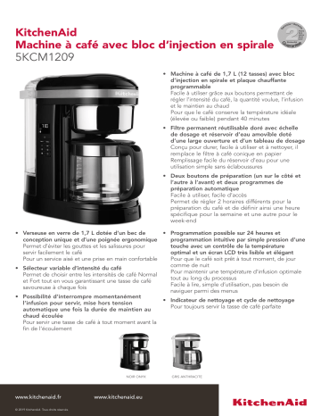 5KCM1209EOB Noix Onyx | Product information | Kitchenaid 5KCM1209EDG Gris mat Cafetière filtre Product fiche | Fixfr