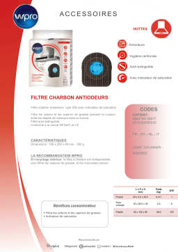 Wpro CHF200/1 Filtre hotte Product fiche