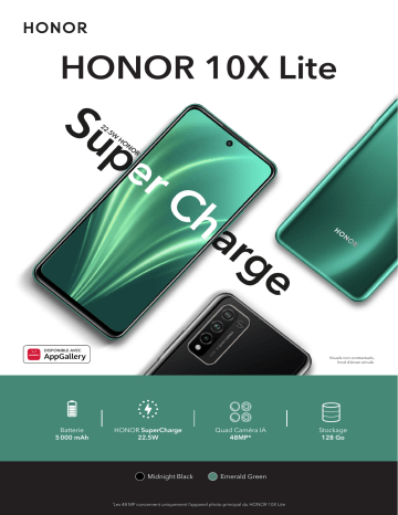 10X Lite Vert | Pack 10X Lite Vert+Band 5 Sport | Product information | Honor 10X Lite Noir Smartphone Product fiche | Fixfr