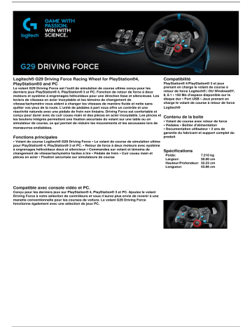 Product information | Logitech G29 Driving Force PS5/PS4/PS3/PC Volant + Pédalier Product fiche | Fixfr