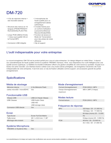Product information | Olympus DM-720 Dictaphone Manuel utilisateur | Fixfr