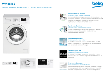 Product information | Beko WMB8455 Lave linge hublot Product fiche | Fixfr