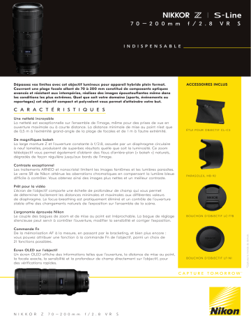 Product information | Nikon NIKKOR Z 70-200mm f/2.8 S VR Objectif pour Hybride Plein Format Manuel utilisateur | Fixfr