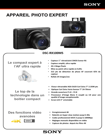 Product information | Sony DSC-RX100 Mark V A Appareil photo Compact Product fiche | Fixfr