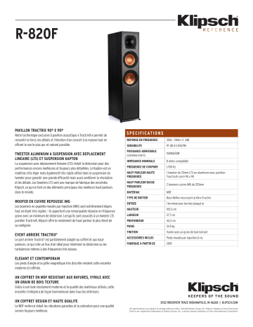 Product information | Klipsch R-820 F Noir Enceinte colonne Product fiche | Fixfr