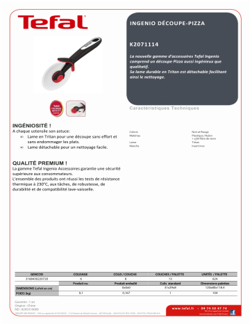 Product information | Tefal Ingenio Roulette à pizza Product fiche | Fixfr