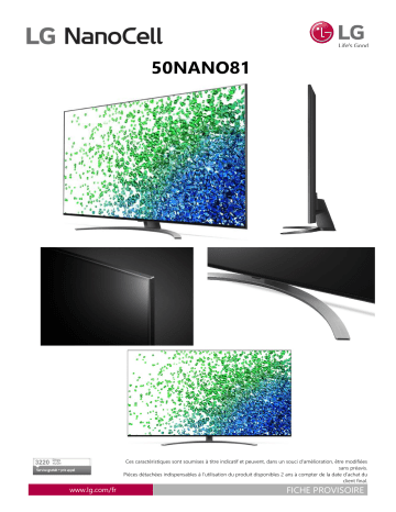 Product information | LG NanoCell 50NANO816 TV LED Product fiche | Fixfr