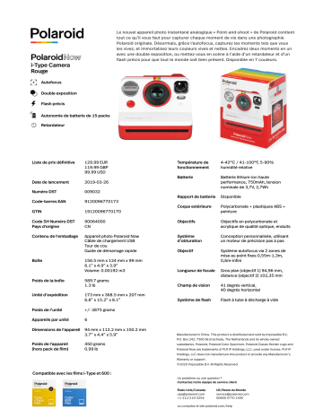 Product information | Polaroid Now - Red Appareil photo Instantané Product fiche | Fixfr