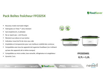 Product information | Food Saver FFC025X01 lot 700ml + 1.2L Boîte sous vide Product fiche | Fixfr