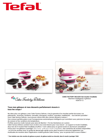 Product information | Tefal Cake Factory Délices KD810112 Machine à gâteaux Product fiche | Fixfr