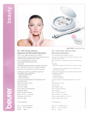 Product information | Beurer FC 100 Microdermabrasion Appareil anti rides Product fiche | Fixfr