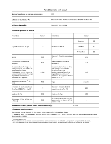 Product information | AEG FSB52637P Lave vaisselle tout intégrable Manuel utilisateur | Fixfr