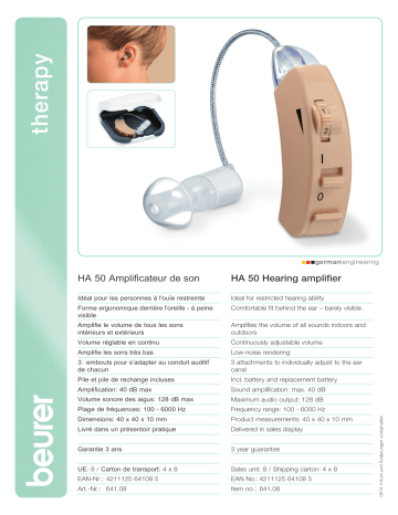 Product information | Beurer HA50 Appareil auditif Product fiche | Fixfr