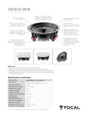 Product information | Focal 100 ICW8 Enceinte encastrable Product fiche | Fixfr