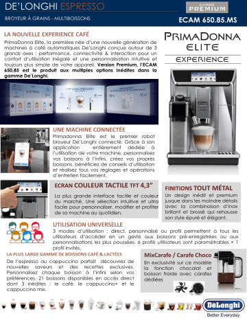 Product information | DeLonghi PrimaDonna Elite Expérience ECAM650.85MS Expresso Broyeur Manuel utilisateur | Fixfr