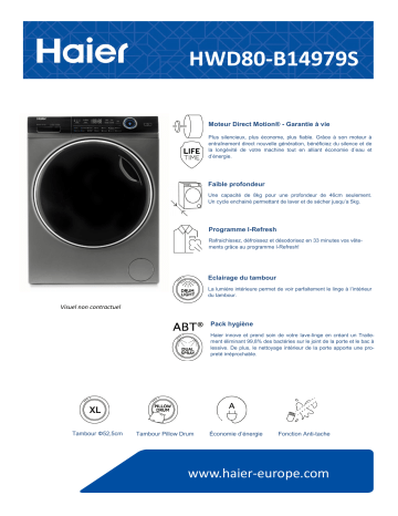 Product information | Haier I-Pro Series 7 HWD80-B14979S Lave linge séchant hublot Product fiche | Fixfr