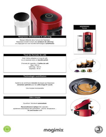 Product information | Magimix 11389 Vertuo Rouge Nespresso Vertuo Product fiche | Fixfr