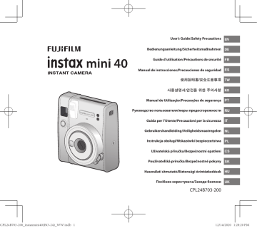 Owner's manual | Fujifilm INSTAX Mini 40 Appareil photo Instantané Manuel du propriétaire | Fixfr