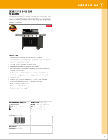 Product information | Weber Genesis II E-415 GBS Gas Grill Barbecue gaz Manuel utilisateur | Fixfr