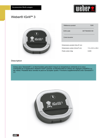 Product information | Weber IGrill 3 Thermomètre de cuisson Product fiche | Fixfr