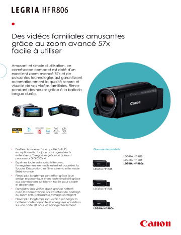 Product information | Canon Legria HF-R806 + Etui + SD 8Go Caméscope Product fiche | Fixfr