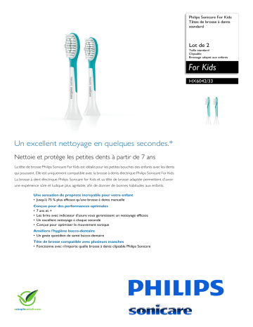 Product information | Philips Sonicare - HX6042/33 Brossette dentaire Product fiche | Fixfr