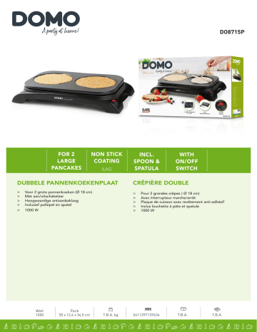 Product information | Domo DO8715P DOUBLE Crêpe party Manuel utilisateur | Fixfr