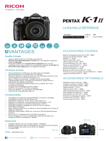 Product information | Pentax K-1 MII + HD D FA 50mm f/1.4 SDM WR Appareil photo Reflex Product fiche | Fixfr