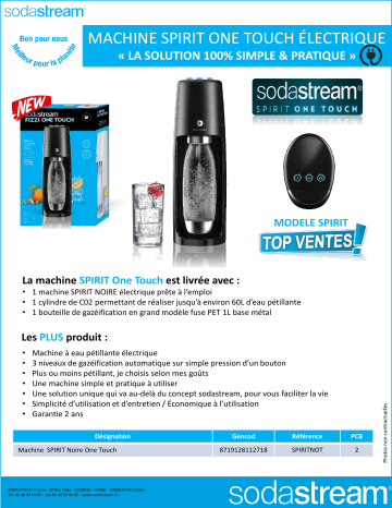 Product information | Sodastream SPIRIT ONE TOUCH Machine à soda Product fiche | Fixfr