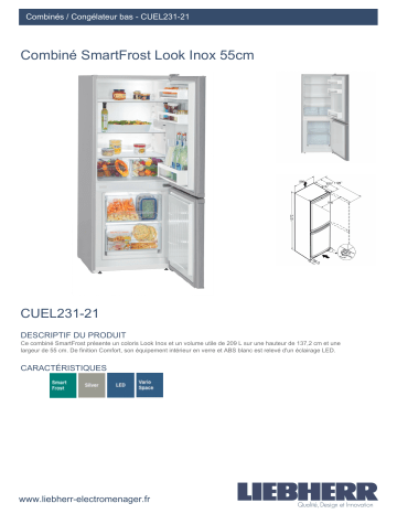 Product information | Liebherr CUel231-21 Réfrigérateur combiné Product fiche | Fixfr