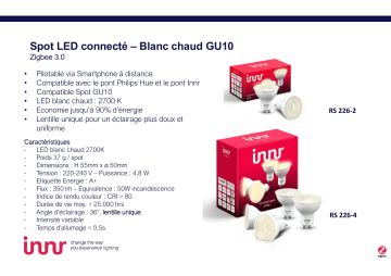 Product information | Innr G10 x4 LED Connectée Blanc chaud 2700K Ampoule connectée Product fiche | Fixfr