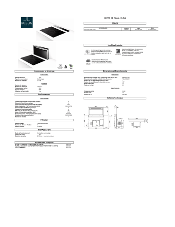 Product information | Roblin ELINA 900 VERRE NOIR Hotte encastrable plan de travail Product fiche | Fixfr