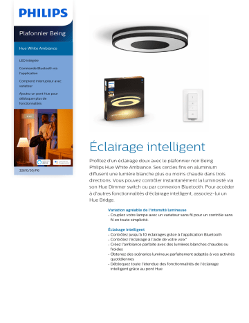 Product information | Philips Hue Being plafonnier lamp Black Plafonnier Product fiche | Fixfr