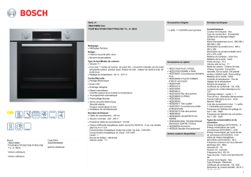 Product information | Bosch HBA374BS0 SERIE 4 Four encastrable Product fiche | Fixfr