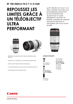 Canon RF 100-500mm F4.5-7.1 L IS USM Objectif pour Hybride Plein Format Product fiche