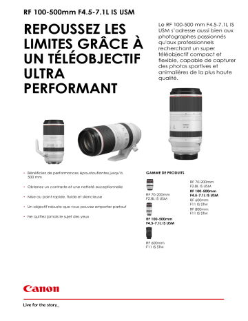 Product information | Canon RF 100-500mm F4.5-7.1 L IS USM Objectif pour Hybride Plein Format Product fiche | Fixfr