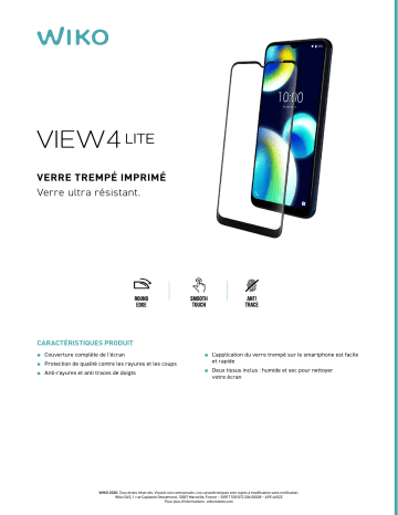 Product information | Wiko View 4 Lite Verre trempé Protège écran Product fiche | Fixfr