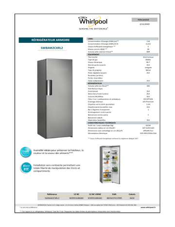Product information | Whirlpool SW8AM2CXRL2 Réfrigérateur 1 porte Product fiche | Fixfr