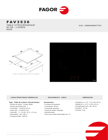 Product information | Fagor FAV3536 Table vitrocéramique Product fiche | Fixfr
